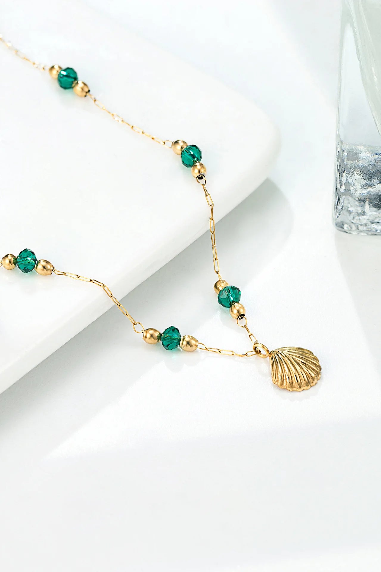 Gouden Ocean Ketting - Groene Kralen - River Mode