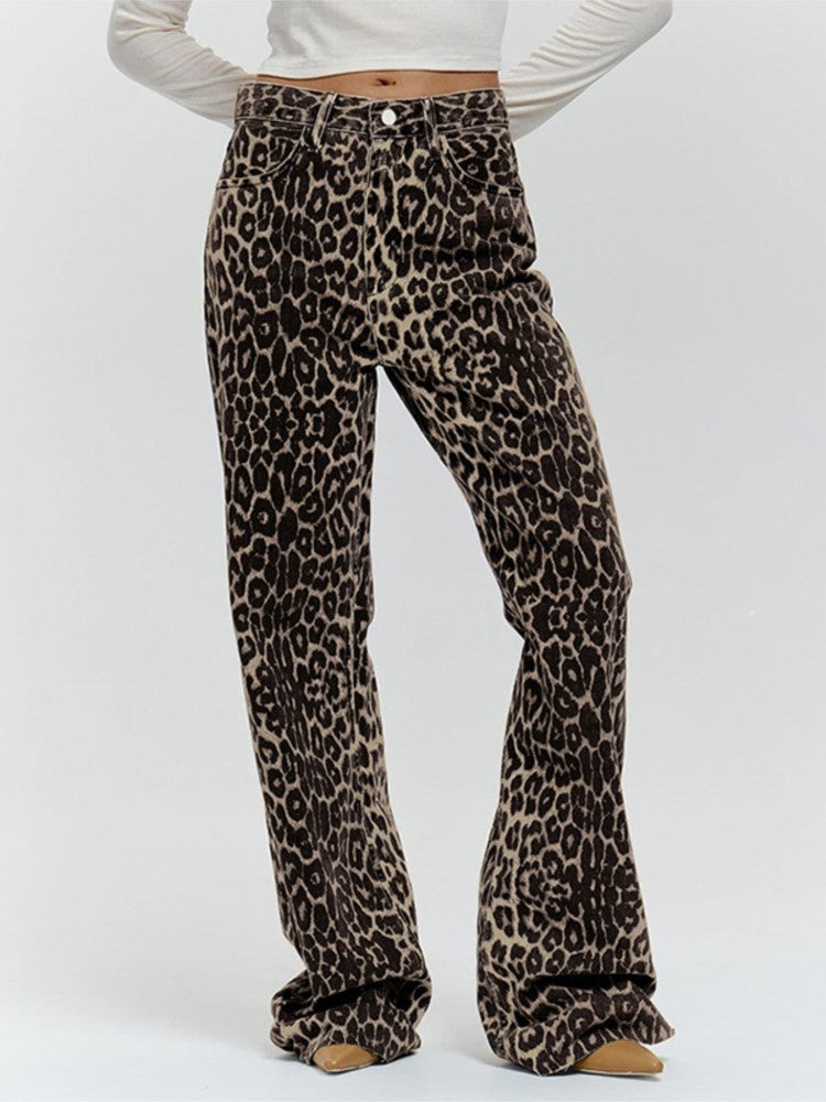 Lola - Hoge taille flared broek met luipaardprint